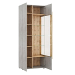 Шкаф-витрина с фасадом цвета серый бетон и стеклянными дверками Grace of Furniture варинант исполнения - 3 | Loft Concept в Брянске