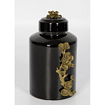 Банка с крышкой из фарфора с бронзовым цветочным элементом Eden Garden варинант исполнения - 2 | Loft Concept в Брянске