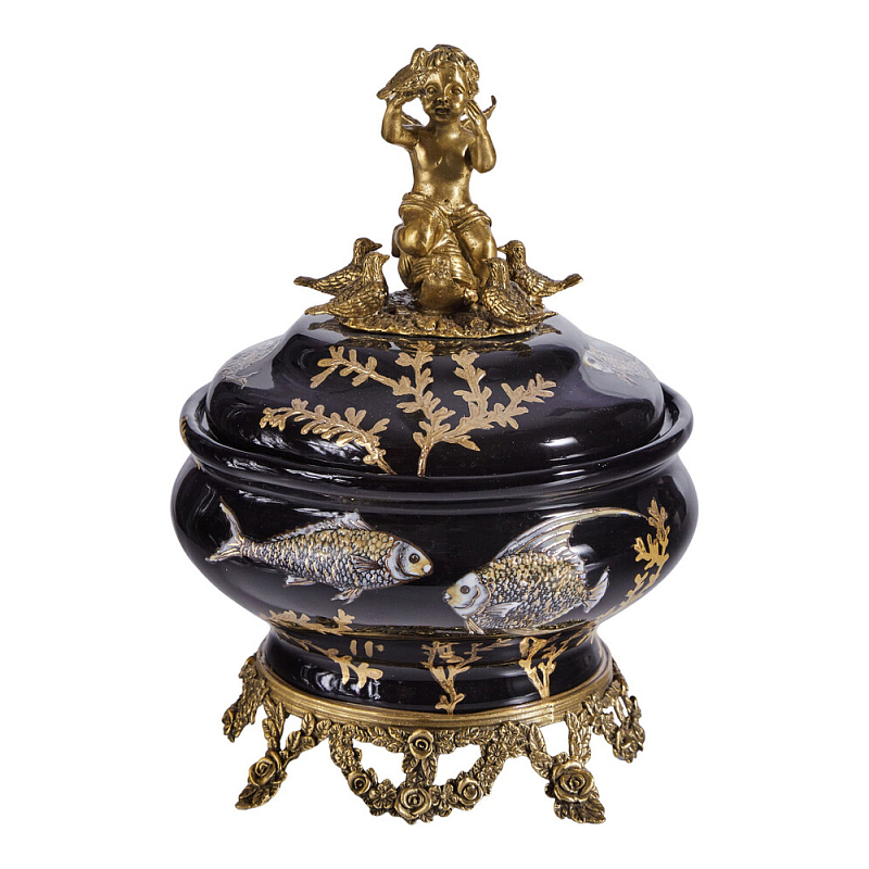 Шкатулка черного цвета с бронзовым ангелом Eden Garden Черный Бронза в Брянске | Loft Concept 