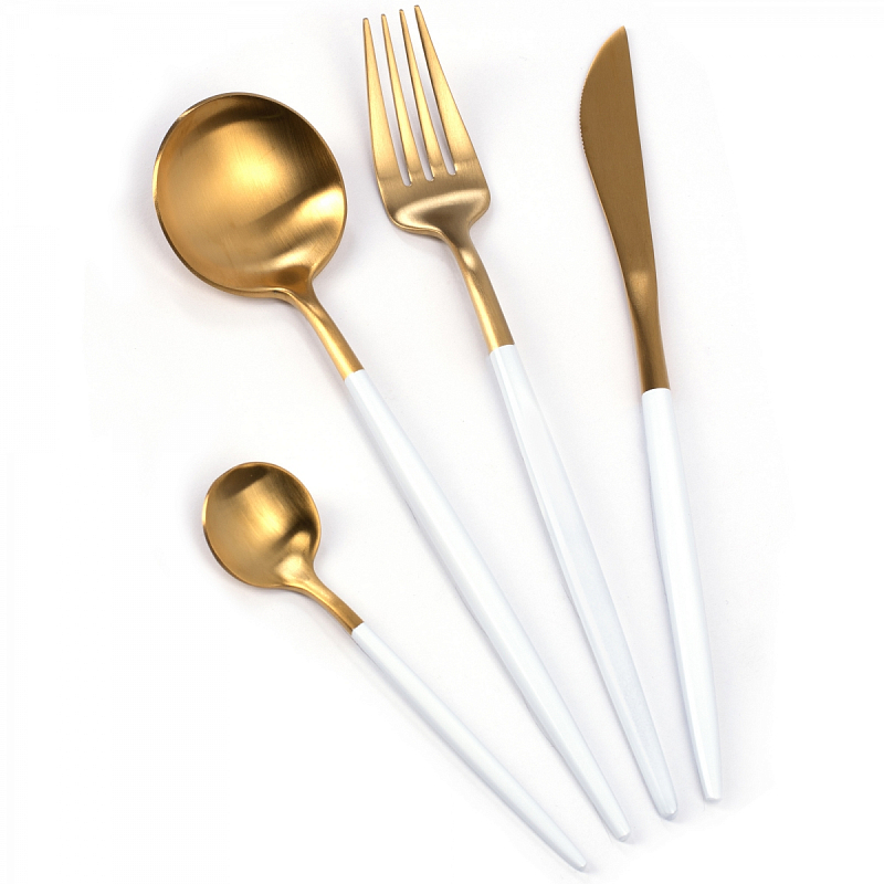 Столовые приборы Gold and White Золотой Белый Столовые приборы Gold and White Золотой Белый в Брянске | Loft Concept