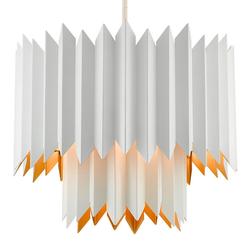 Люстра белая с гофрированным двойным абажуром Corrugated Double Lampshade Золотой Белый Люстра белая с гофрированным двойным абажуром Corrugated Double Lampshade Золотой Белый в Брянске | Loft Concept