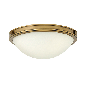 Потолочный светильник цвета латунь с полусферическим матовым белым плафоном Hinkley