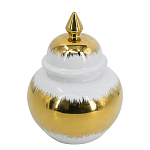 Ваза белая с крышкой и золотистыми фрагментами 24 см Chinoiserie Ceramics варинант исполнения - 1 | Loft Concept в Брянске