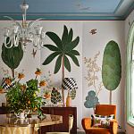 Обои с вышивкой ручной работы Mughal Trees Original colourway on linen варинант исполнения - 5 | Loft Concept в Брянске