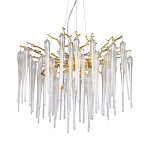 Люстра золотого цвета с декоративными ветками и длинными прозрачными стеклянными подвесами в форме сосулек Droplet Chandelier варинант исполнения - 1 | Loft Concept в Брянске