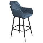 Барный стул со спинкой и подлокотниками на 4-х металлических ножках Douglas Rhombus Синий Велюр варинант исполнения - 1 | Loft Concept в Брянске