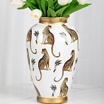 Ваза белая овальная с рисунком леопардов и золотыми акцентами LEOPARD Collection варинант исполнения - 2 | Loft Concept в Брянске