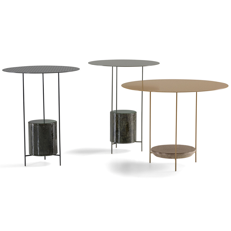 Дизайнерский круглый кофейный стол из металла с мраморным декором PANNA COTTA Coffee Table Черный Золотой в Брянске | Loft Concept 