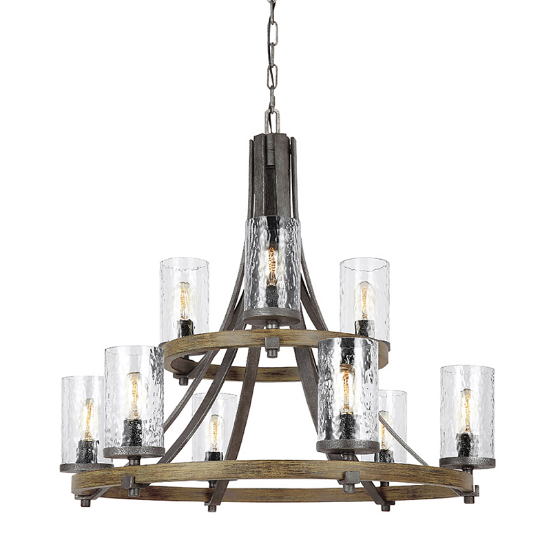 Люстра с цилиндрическим плафонами из толстого волнистого стекла в индустриальном стиле Feiss Черный Коричневый Прозрачное Стекло в Брянске | Loft Concept 