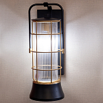 Настенный фонарь цилиндрической формы с рифленым стеклом в золотом каркасе на черном прямоугольном основании Eurofase варинант исполнения - 10 | Loft Concept в Брянске