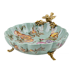 Блюдо из голубого фарфора с бронзовой птичкой Blue Garden варинант исполнения - 1 | Loft Concept в Брянске