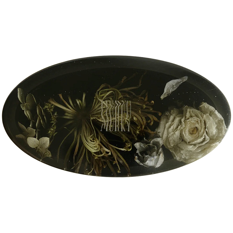 Шкатулка из эпоксидной смолы с цветами черная Epoxy Resin Oval Box Black Черный в Брянске | Loft Concept 