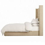 Кровать двуспальная бежевая с основанием из массива дерева с мягким изголовьем Flax Beds варинант исполнения - 2 | Loft Concept в Брянске