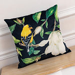 Декоративная подушка чёрная с изображением птиц и цветов Blooming Birds варинант исполнения - 2 | Loft Concept в Брянске