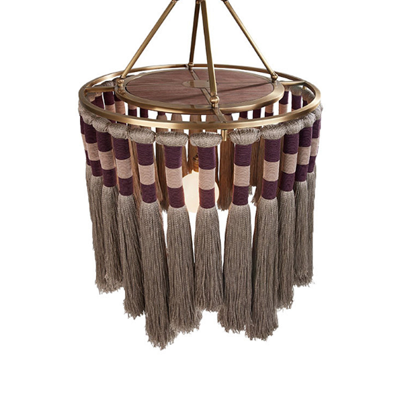 Люстра круглая плетеная с кисточками Walnut Chandelier Tassels Boho Style Орех Латунь Люстра круглая плетеная с кисточками Walnut Chandelier Tassels Boho Style Орех Латунь в Брянске | Loft Concept