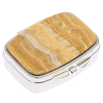 Таблетница карманная прямоугольная с 2-мя отделениями с зеркалом и накладкой из натурального камня Оникс Silver Stone Pillboxes варинант исполнения - 1 | Loft Concept в Брянске