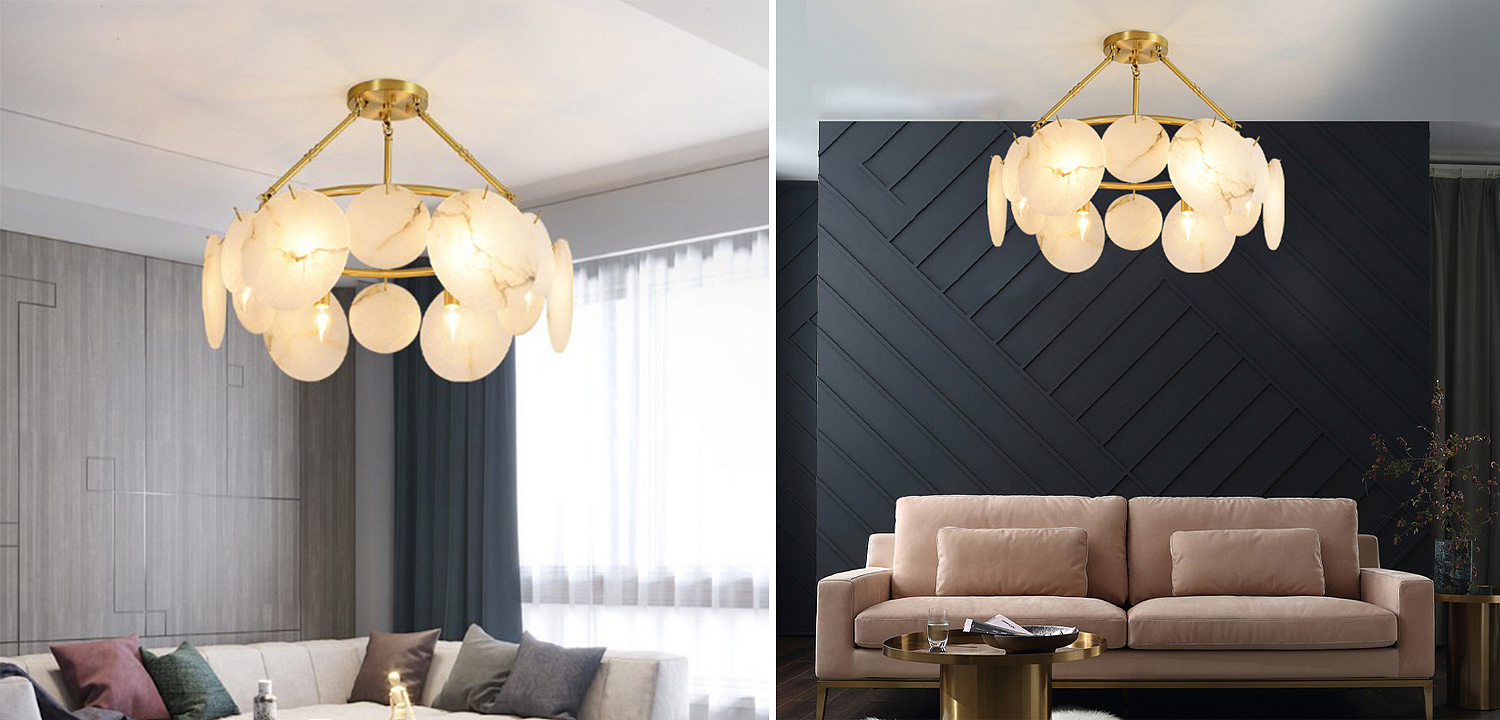 Дизайнерская люстра с круглыми мраморными подвесами Round Marble Pendants Дизайнерская люстра с круглыми мраморными подвесами Round Marble Pendants - Loft-Concept в Брянске