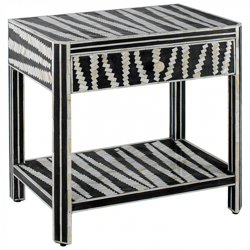 Тумбочка Black&white Indian Bone Inlay nightstand Черно-белый в Брянске | Loft Concept 