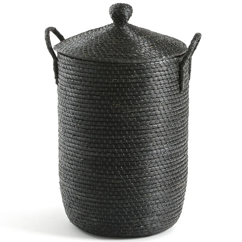 Корзина с крышкой из плетеной рисовой соломы Safiri Wicker Basket Черный Корзина с крышкой из плетеной рисовой соломы Safiri Wicker Basket Черный в Брянске | Loft Concept