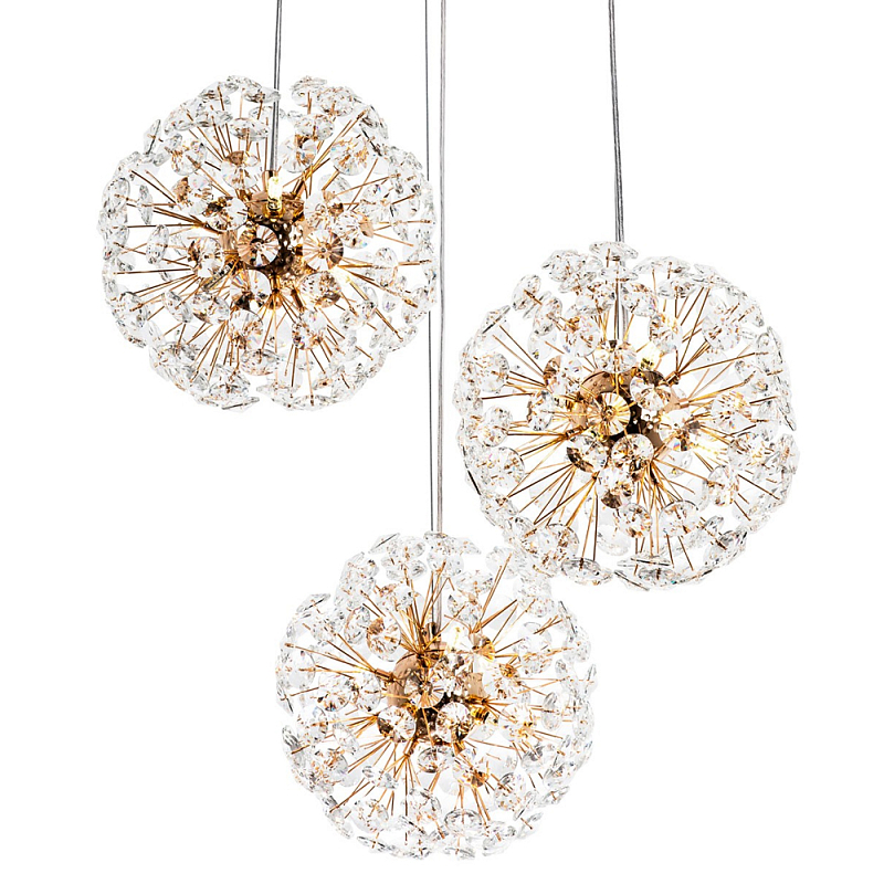 Подвесной светильник с 3-мя плафонами Crystal Dandelions Hanging Lamp Глянцевое золото Прозрачный Подвесной светильник с 3-мя плафонами Crystal Dandelions Hanging Lamp Глянцевое золото Прозрачный в Брянске | Loft Concept