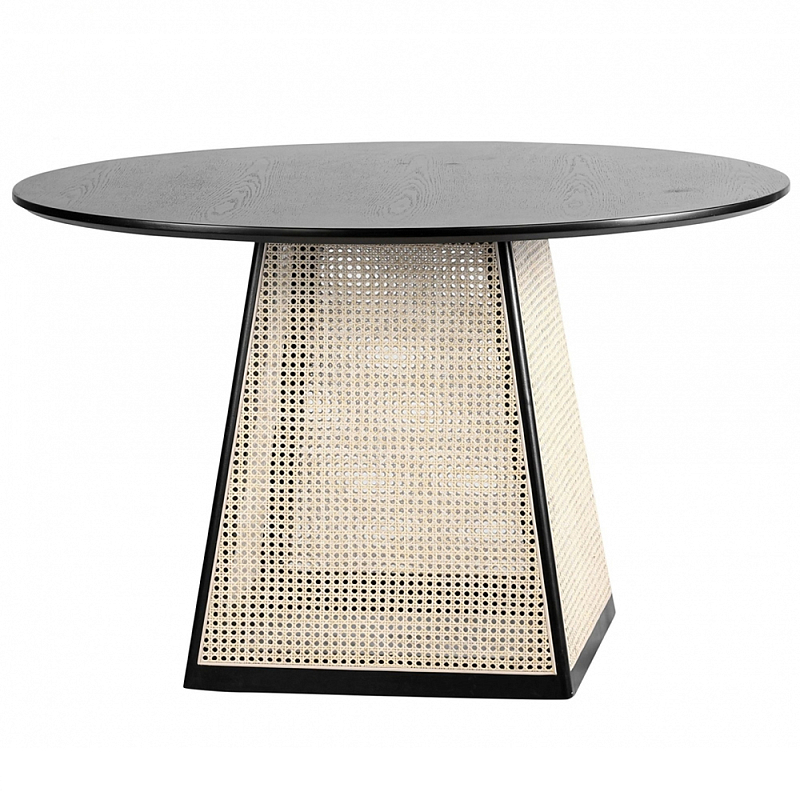 Обеденный стол с круглой чёрной столешницей и плетёным основанием Savanna Round Table Черный Бежевый в Брянске | Loft Concept 