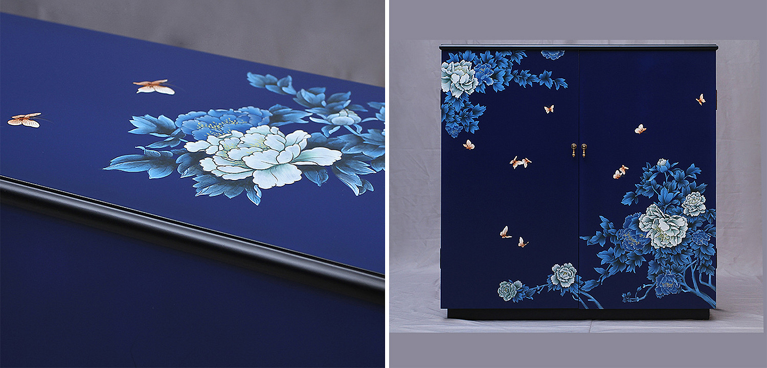 Синий Комод в Китайском стиле ручная роспись Цветы и Бабочки Flowers and Butterflies Blue chest Синий Комод в Китайском стиле ручная роспись Цветы и Бабочки Flowers and Butterflies Blue chest - Loft-Concept в Брянске