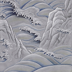 Обои ручная роспись Matsushima Waves Hokusai on Gun Metal dyed silk варинант исполнения - 2 | Loft Concept в Брянске