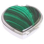 Таблетница карманная в форме сердца с 3-мя отделениями с зеркалом и накладкой из натурального камня Малахит Silver Stone Pillboxes варинант исполнения - 1 | Loft Concept в Брянске