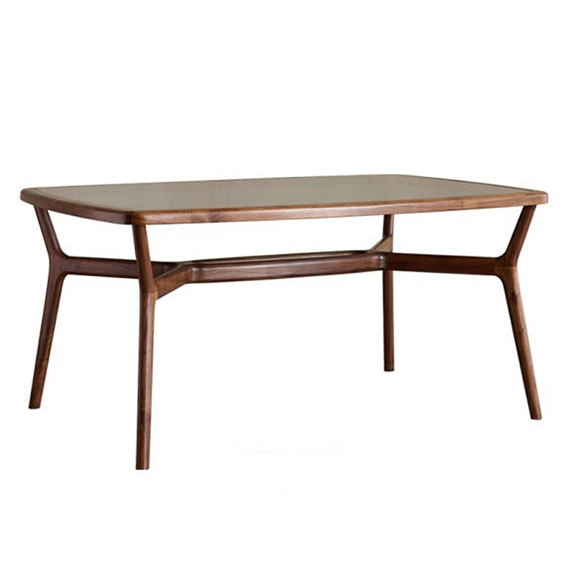 Стол обеденный с каркасом из дерева и стеклянной столешницей Walnut Dining Table Орех в Брянске | Loft Concept 