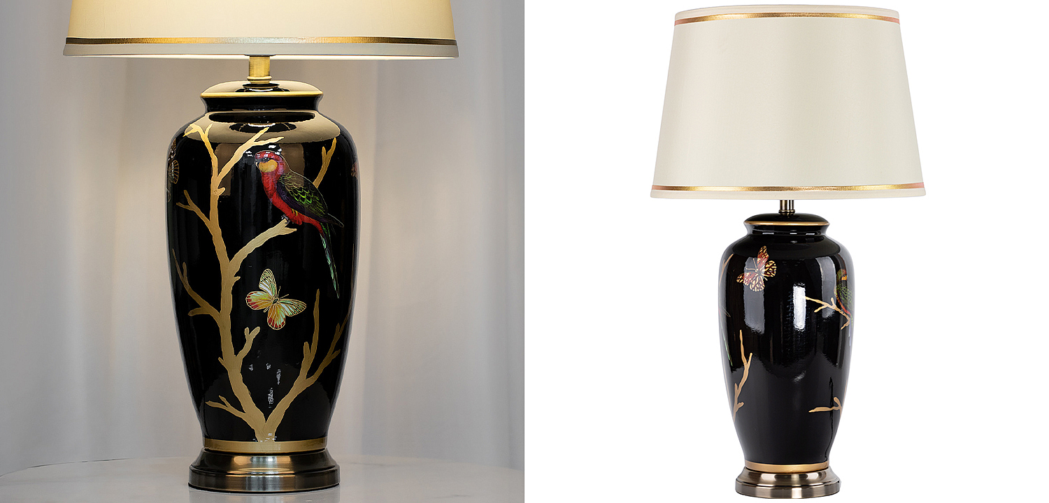 Настольная лампа с абажуром Bird on Golden Branches Black Lampshade Настольная лампа с абажуром Bird on Golden Branches Black Lampshade - Loft-Concept в Брянске