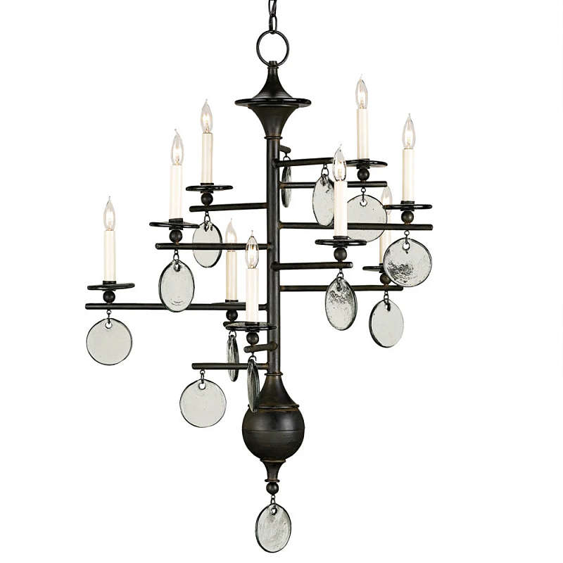 Люстра линейная с круглыми прозрачными подвесками Vertical Rectangular Chandelier Черный Прозрачный Люстра линейная с круглыми прозрачными подвесками Vertical Rectangular Chandelier Черный Прозрачный в Брянске | Loft Concept