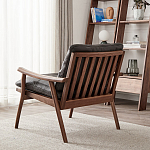 Кресло c каркасом из массива дерева и мягкой кожаной обивкой Walnut Armchair варинант исполнения - 4 | Loft Concept в Брянске