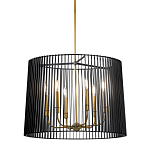 Люстра цвета латунь с 6-ю лампами свечами внутри цилиндрического абажура из черных металлических реек Kichler варинант исполнения - 1 | Loft Concept в Брянске