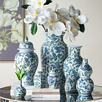 Ваза с крышкой и зелено-голубым рисунком на белом фоне 51 см Blue & White Ornament варинант исполнения - 6 | Loft Concept в Брянске