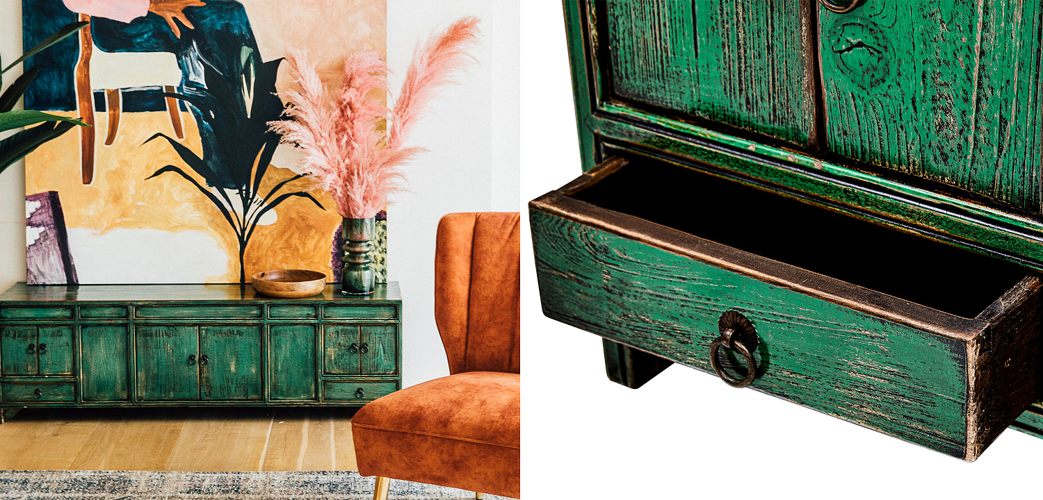 Комод длинный в винтажном стиле Holden Loft Chest of Drawers Green Комод длинный в винтажном стиле Holden Loft Chest of Drawers Green - Loft-Concept в Брянске