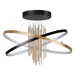 Люстра подвесная с 2-мя пересекающимися круглыми подвесами в черном и золотистом цвете и вертикальными подвесками Ring Horizontal варинант исполнения - 1 | Loft Concept в Брянске