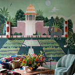 Обои ручная роспись Mahal Garden Original colourway on blue painted Xuan paper варинант исполнения - 1 | Loft Concept в Брянске