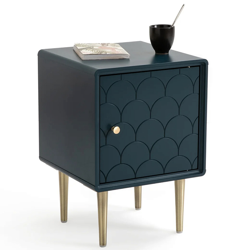 Тумба с одной дверцей Scale Ornament Blue Nightstand Синий Латунь Тумба с одной дверцей Scale Ornament Blue Nightstand Синий Латунь в Брянске | Loft Concept