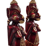Комплект из 2-х деревянных статуэток Asmat Red Straw Headdress Statuettes Red Gold варинант исполнения - 3 | Loft Concept в Брянске