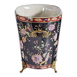 Кашпо из фарфора черная с цветочной росписью и бронзовой стрекозой Spring Garden варинант исполнения - 2 | Loft Concept в Брянске