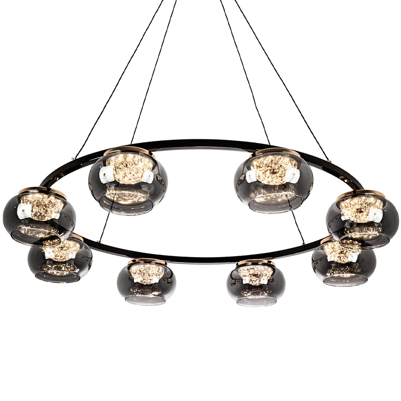 Люстра с круглыми плафонами из дымчато-серого стекла IONA Grey Glass Chandelier 8 Черный Глянцевое золото Дымчатый (Smoke) Люстра с круглыми плафонами из дымчато-серого стекла IONA Grey Glass Chandelier 8 Черный Глянцевое золото Дымчатый (Smoke) в Брянске | Loft Concept