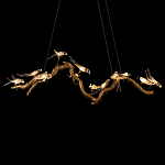 Люстра подвесная линейная с прозрачными стеклянными птичками на ветвях Serip Voa варинант исполнения - 7 | Loft Concept в Брянске