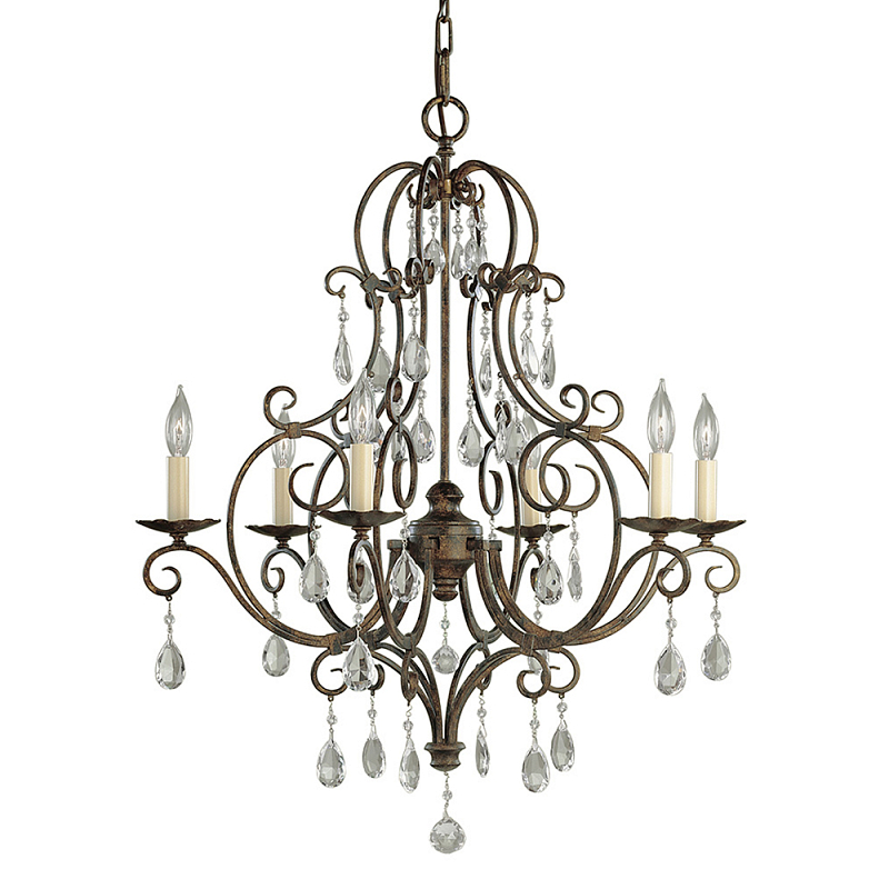 Люстра бронзового цвета с 6-ю лампами и подвесками из оптического стекла в классическом стиле Feiss Бронза Кремовый Прозрачное Стекло в Брянске | Loft Concept 