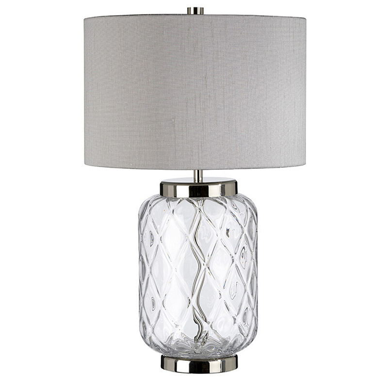 Настольная лампа с цилиндрическим абажуром и прозрачным стеклянным основанием Quintiesse Никель Темно-синий Прозрачное Стекло Серый в Брянске | Loft Concept 