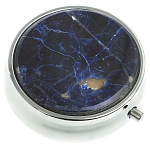Таблетница карманная круглая с 3-мя отделениями с зеркалом и накладкой из натурального камня Содалит Silver Stone Pillboxes варинант исполнения - 1 | Loft Concept в Брянске