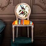 Стул бежевый в разноцветную полоску из натурального бука с изображением птиц и цветов Blooming Red Blue Birds Colorful Stripes Chair варинант исполнения - 5 | Loft Concept в Брянске