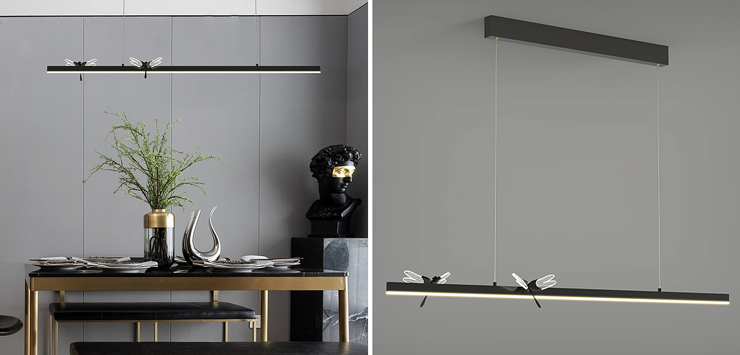 Линейный светильник со стрекозами Dragonfly Linear Chandelier Black Линейный светильник со стрекозами Dragonfly Linear Chandelier Black - Loft-Concept в Брянске