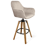 Барный стул со спинкой и подлокотниками на 4-х коричневых деревянных ножках Бежевый Велюр Ava Charm варинант исполнения - 1 | Loft Concept в Брянске