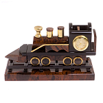 Часы настольные в виде паровоза из натурального камня Обсидиан Train Stone Clock варинант исполнения - 4 | Loft Concept в Брянске