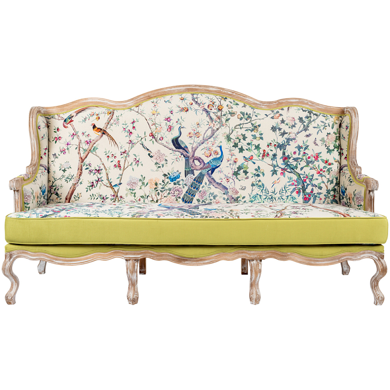Диван из натурального бука бежевый с изображением птиц и цветов Beige Green Chinoiserie Garden Sofa Бежевый Салатовый Мульти Диван из натурального бука бежевый с изображением птиц и цветов Beige Green Chinoiserie Garden Sofa Бежевый Салатовый Мульти в Брянске | Loft Concept